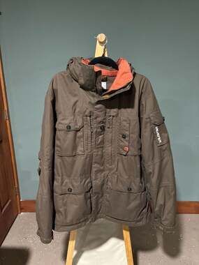 Vintage Burton Ronin Multi-Pocket Hooded Snowboard Jacket Brown Mens Size L